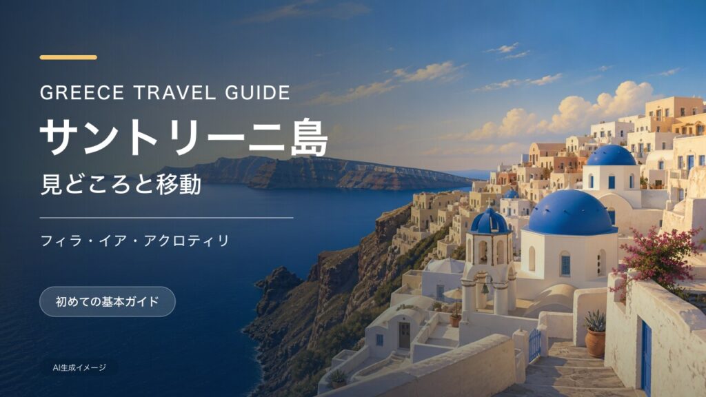 サントリーニ島のカルデラと街並みを表現したAI生成イメージ