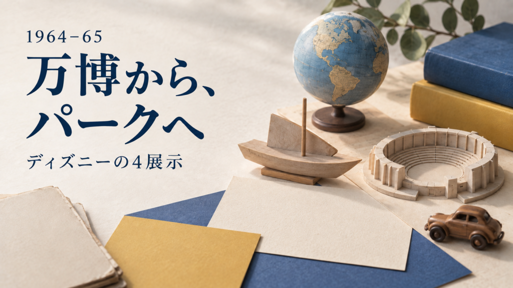 万博からパークへという歴史を象徴する地球儀と抽象模型の静物